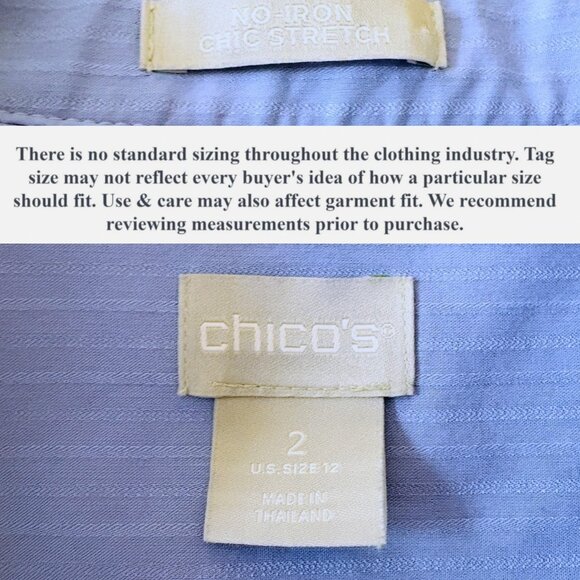 Chico’s No-Iron Chic Stretch Button Blouse Blue Stripe Ruffle Cuff Size 2 (12/L) - Picture 11 of 13
